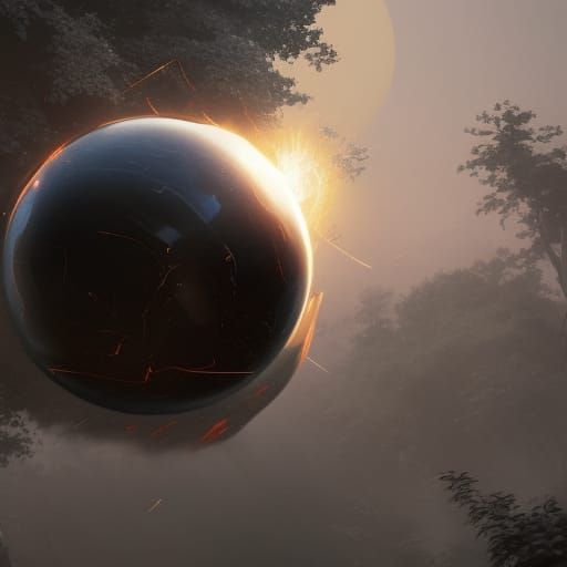 Mysterious Obsidian Sphere in Volumetric Lighting