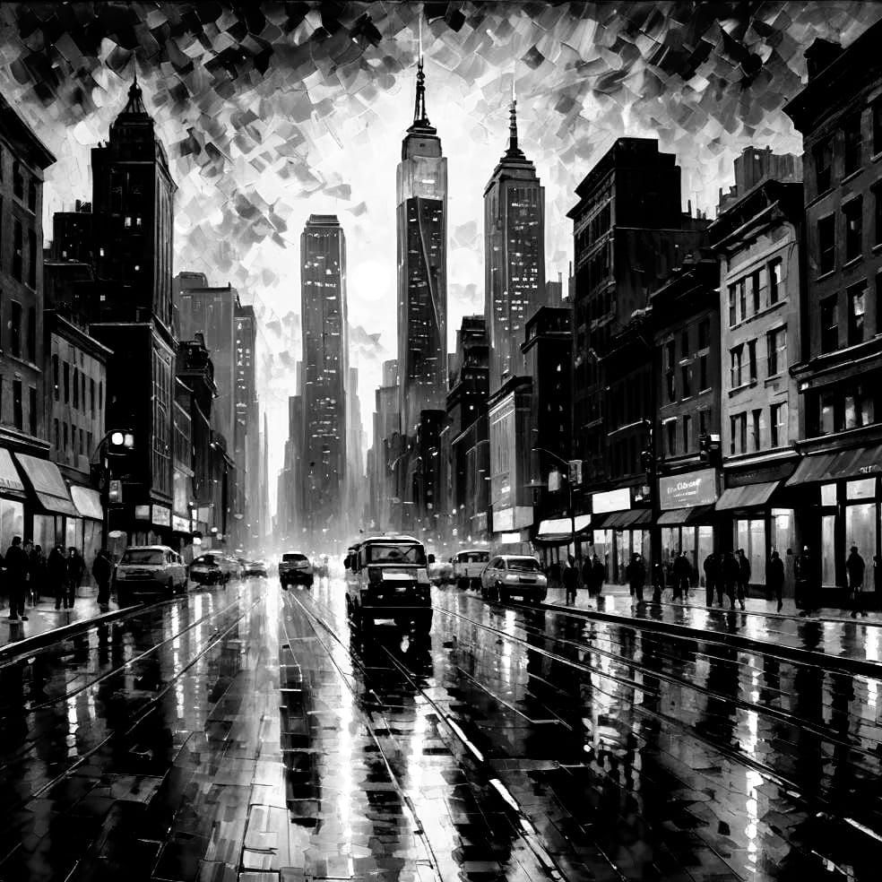 Expressionist Night Cityscape Impasto Oil Painting