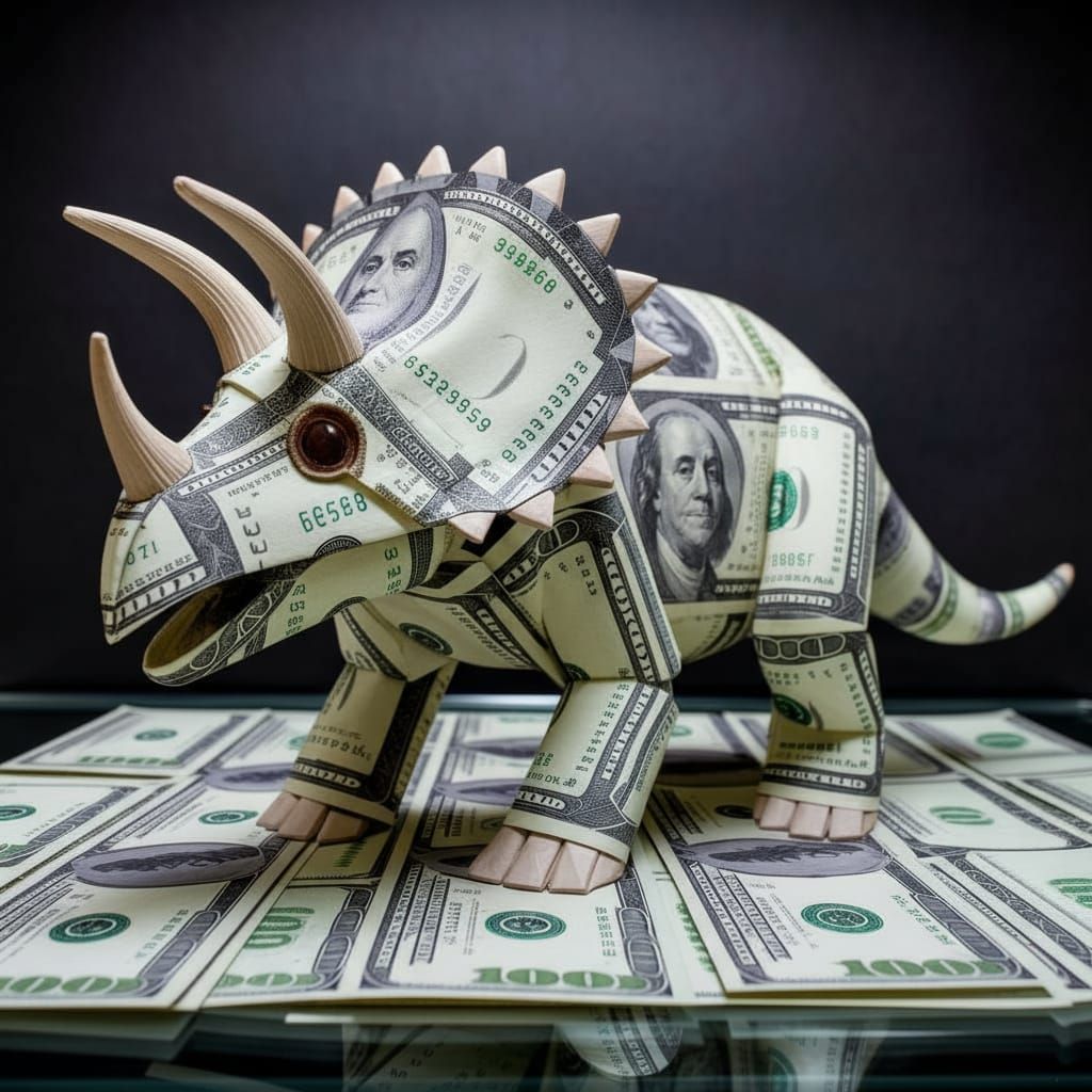Triceratops Sculpture Made From Dollar Bills