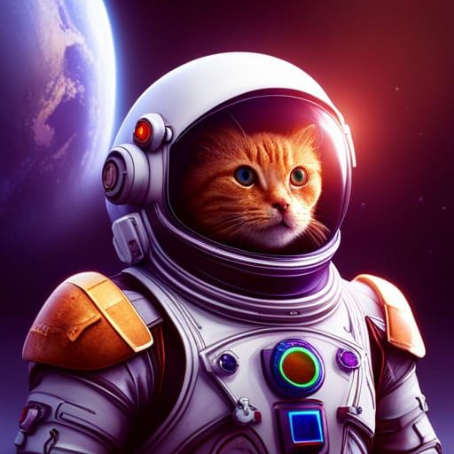Martian Cat in Spacesuit: Detailed Matte Painting