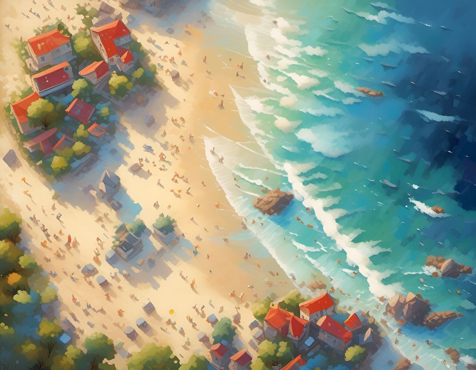 Island Oasis Beach in Pointillism Style