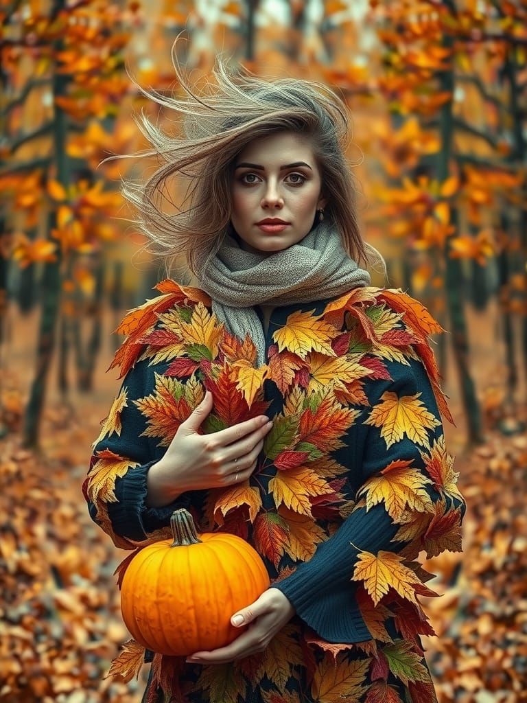 Palestinian Woman in Autumn Leaf Dress Portrait
