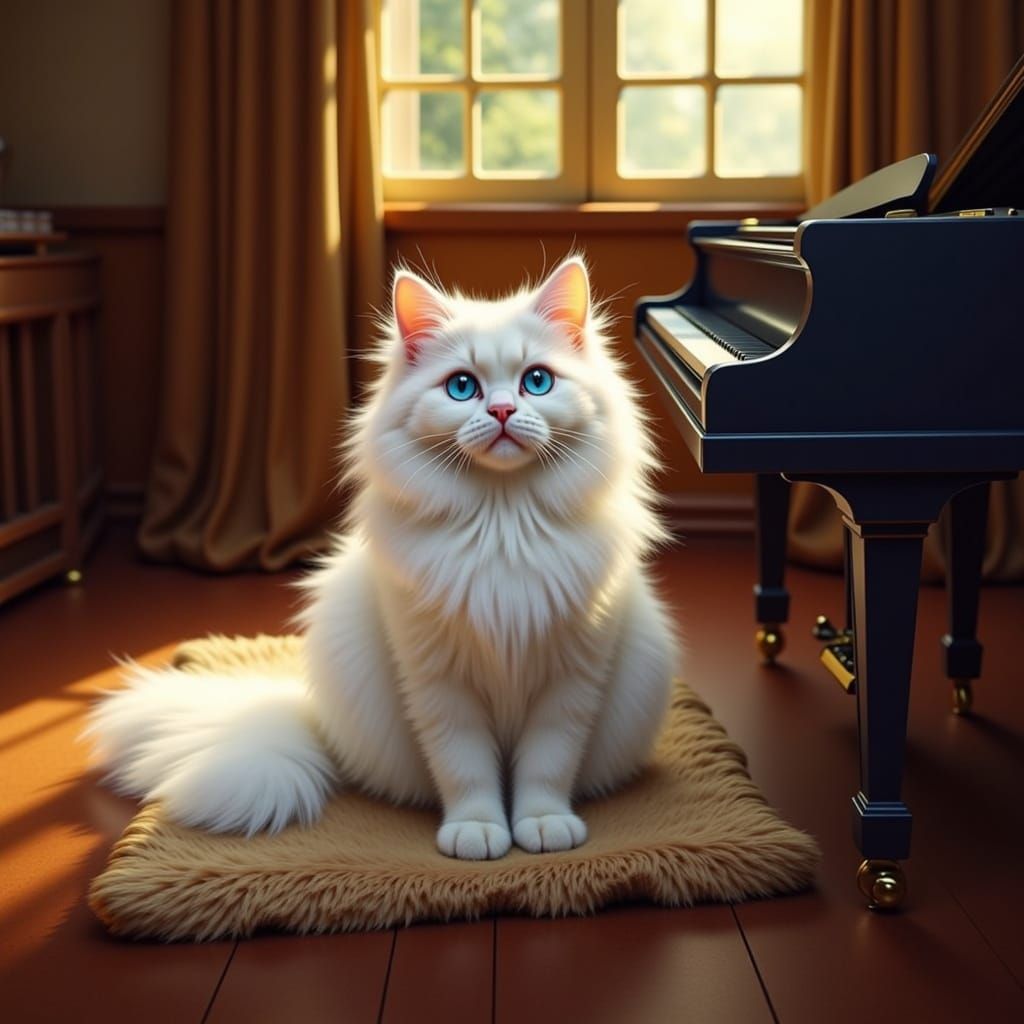 Regal Persian Cat on Velvet Cushion, Hyperrealistic Oil Pain...