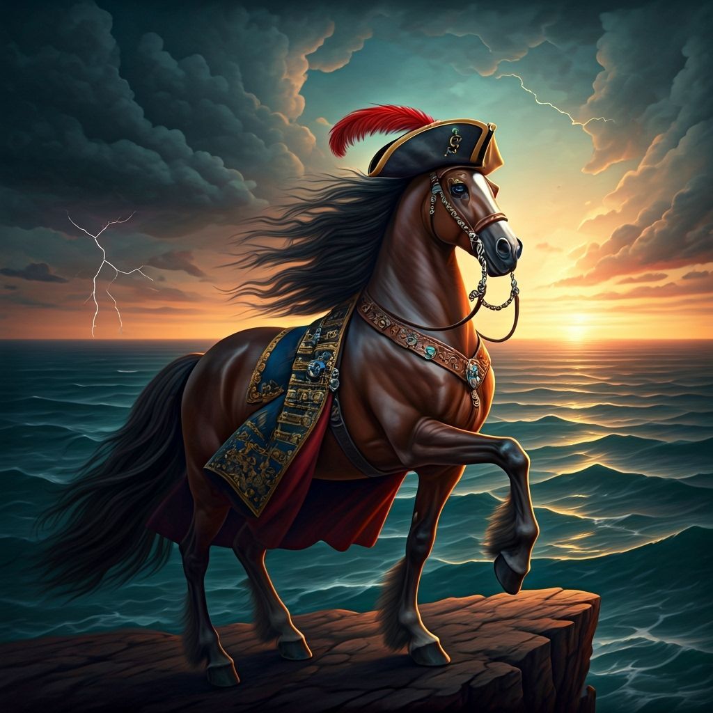 Majestic Pirate Horse Overlooking Stormy Sea in Baroque Styl...