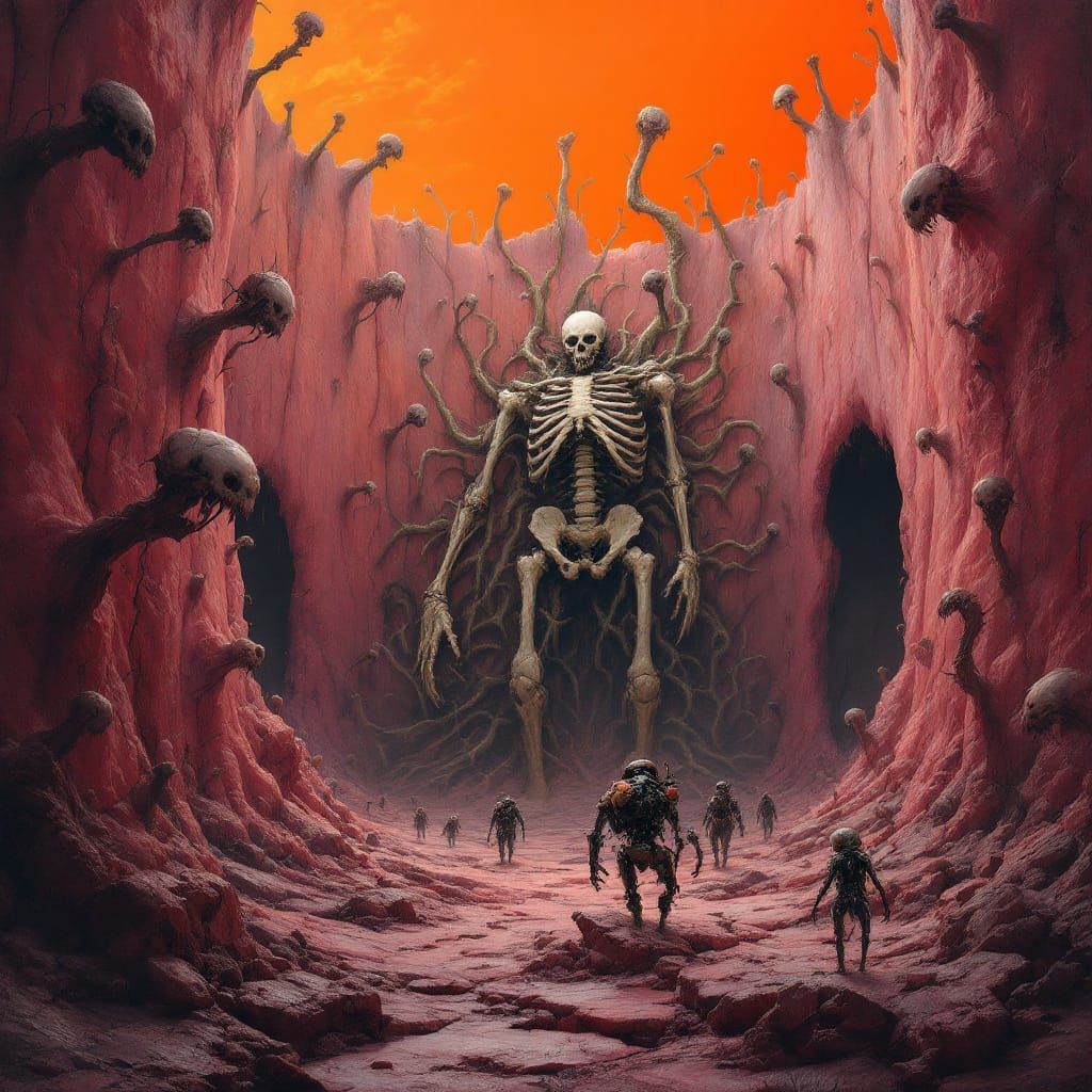 Grotesque Flesh Walls Enclose Colossal Skeleton