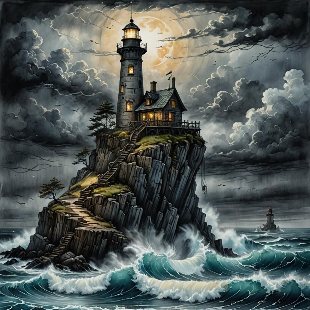 Enchanted Floating Lighthouse in Fantasy Setting