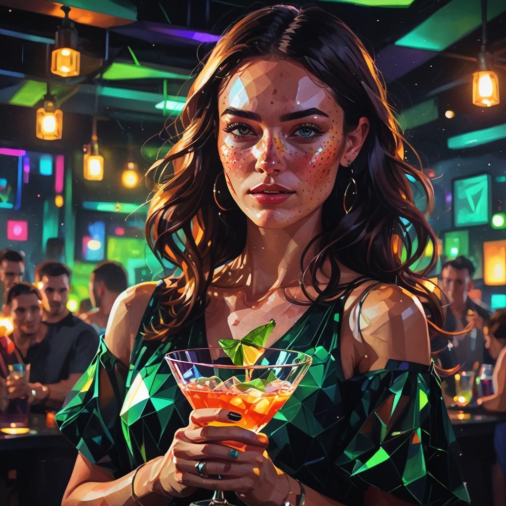 Brunette Girl Dancing in Neon Lit Nightclub