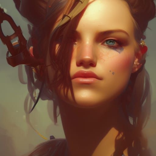 Female Pirate Portrait in Hyperdetailed Digital Art Style