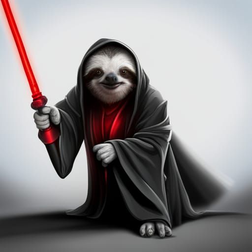 Sloth Jedi with Red Lightsaber, Detailed Matte Painting