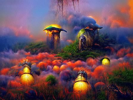 Mushroom City Ruled by Frog Lord: Fantasy Art