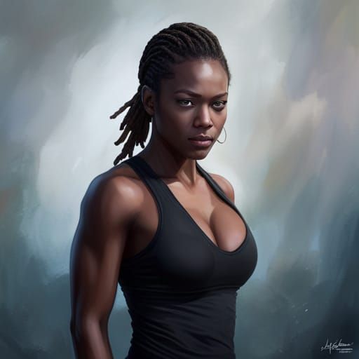 African American Female Boxer Portrait in Hyperdetailed Styl...
