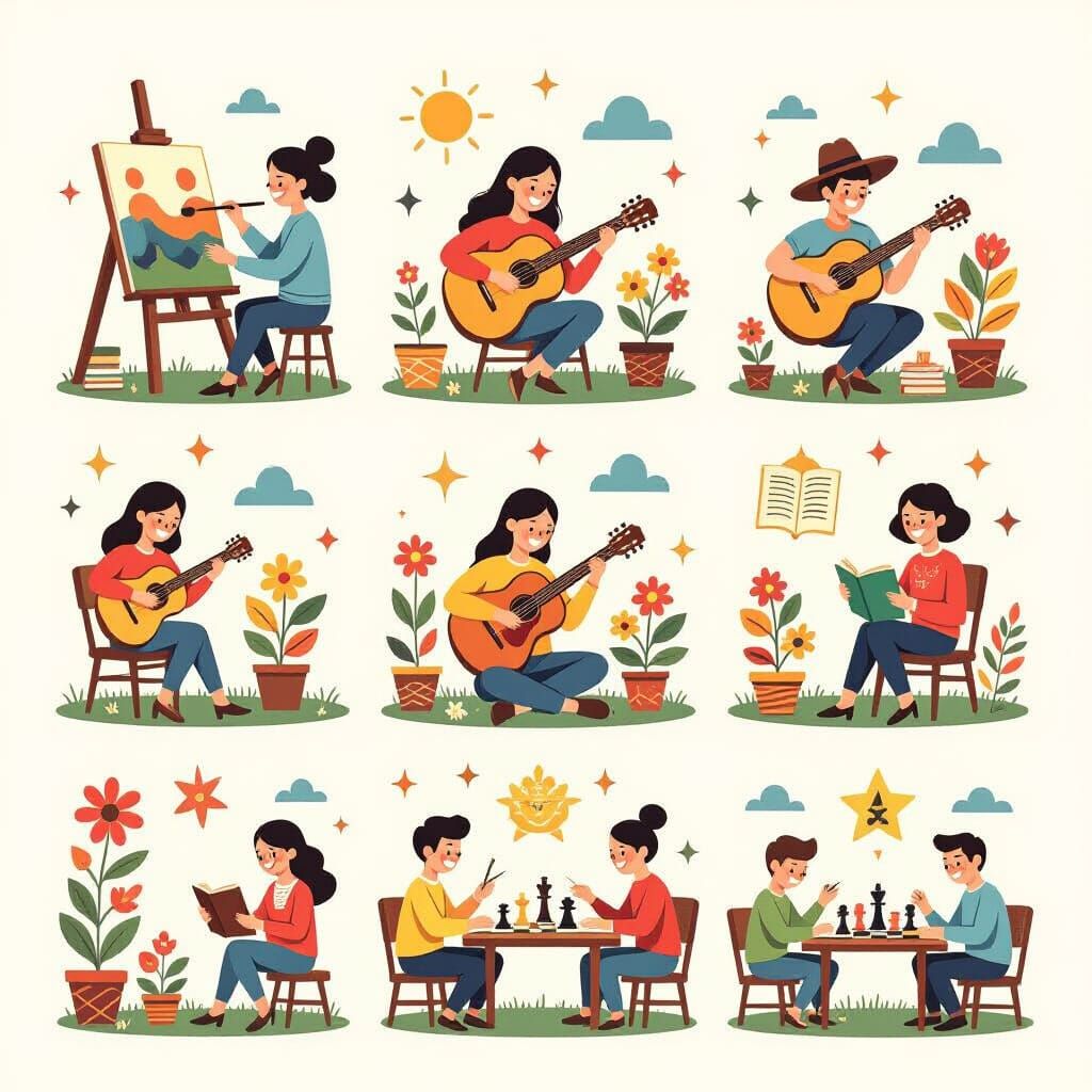 Vibrant Collage of Diverse Hobbies and Joyful Activities