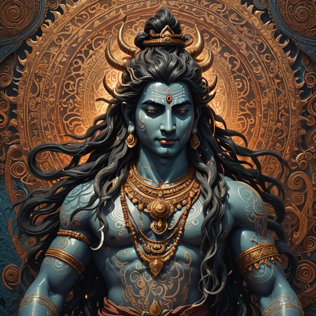 Hyperrealistic Lord Shiva Portrait in Digital Art