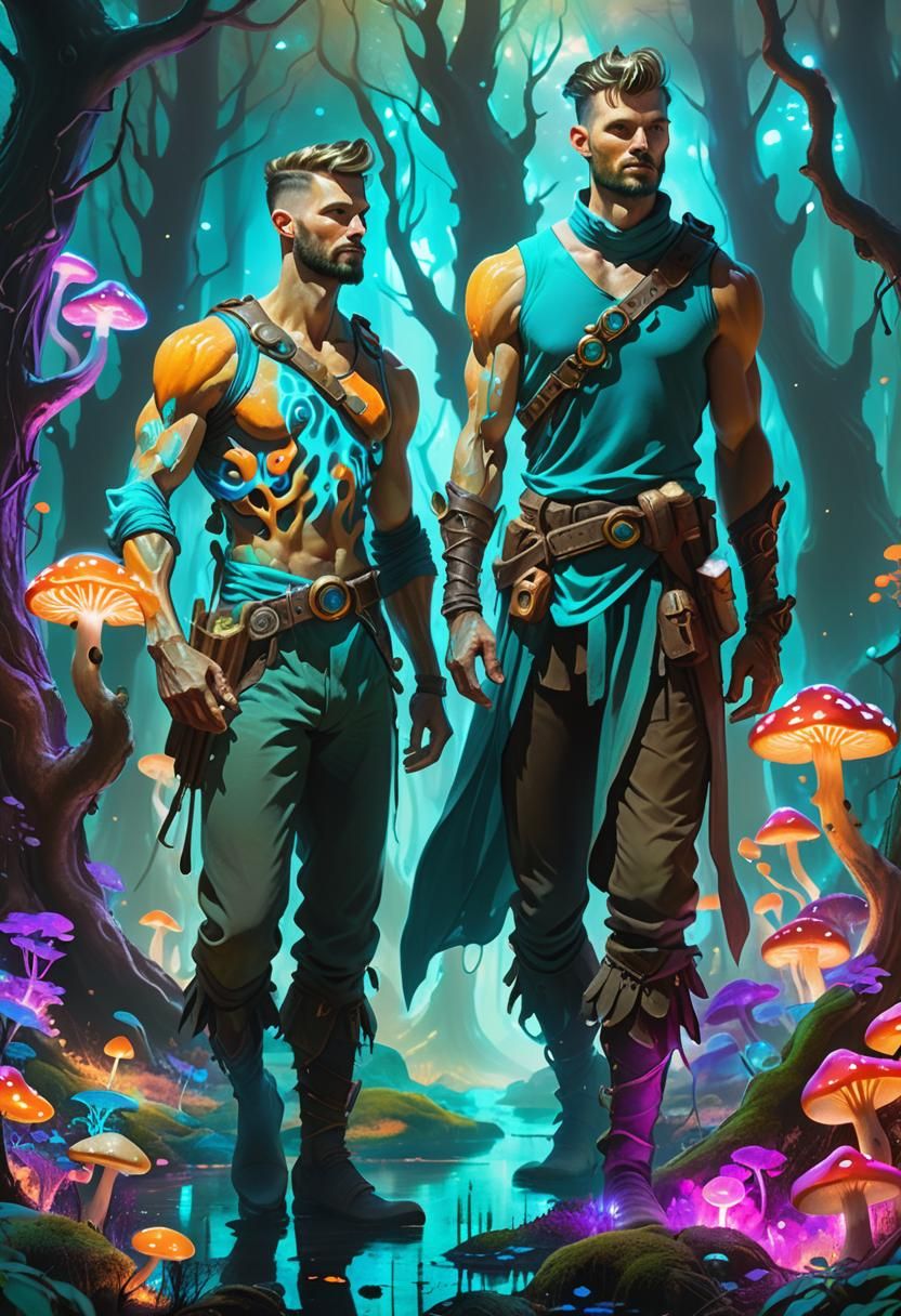 Mystical Cultivators in Bioluminescent Realm: Fantasy Art