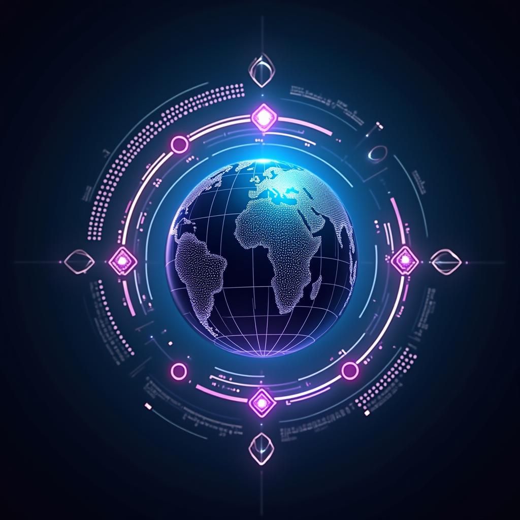 Neon Globe Logo with Geometric Eco Design