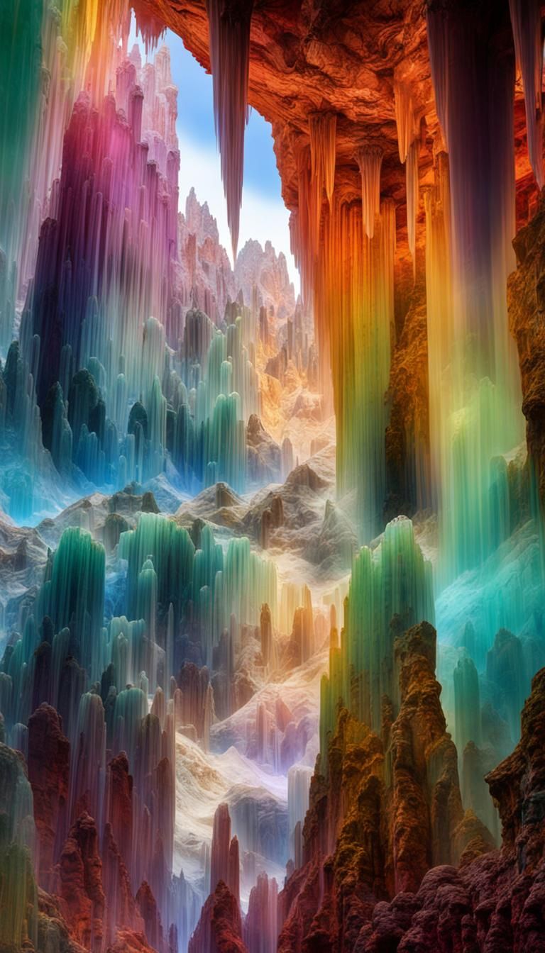 Rainbow Crystal Cave Cathedral: Sparkling HD Image