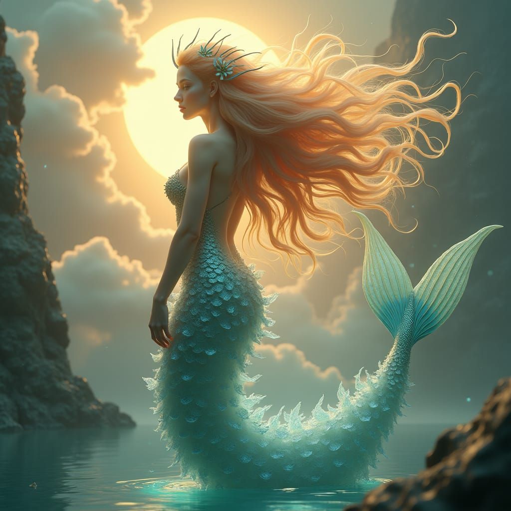 Shimmering Siren Goddess with Golden Hair