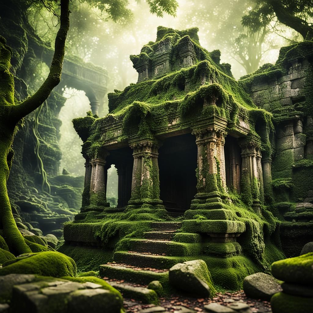 Detailed Macro Photo of Crumbling Ancient Stone Temple