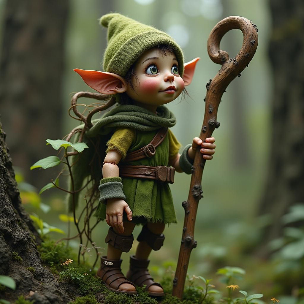 Puppet Boy: Silent Druid Guardian in Fantasy Forest