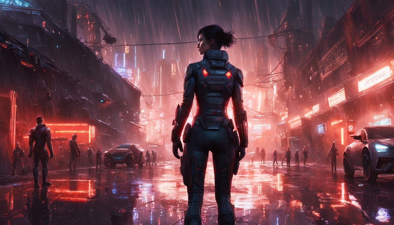 Futuristic Dystopian Heroine in Cyberpunk City