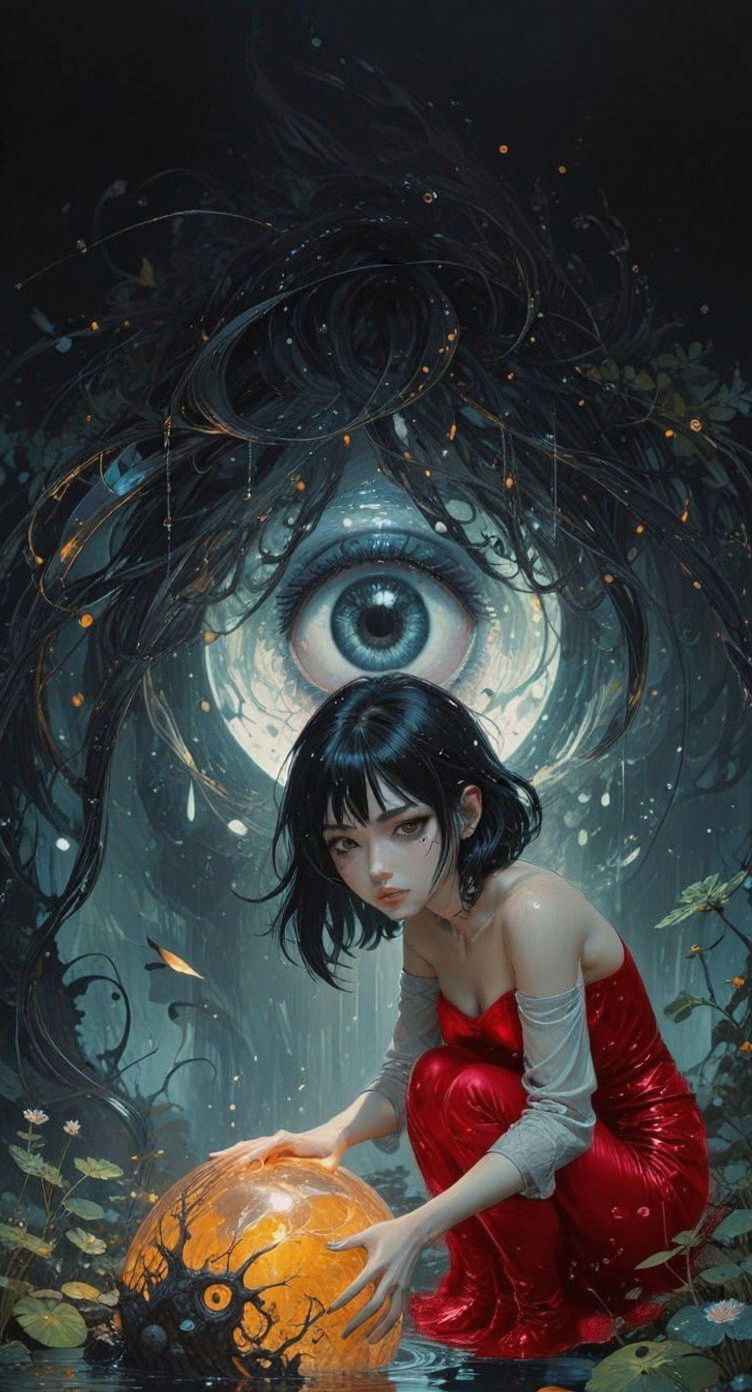 Girl with Amber Eyes in Surreal Astral Style