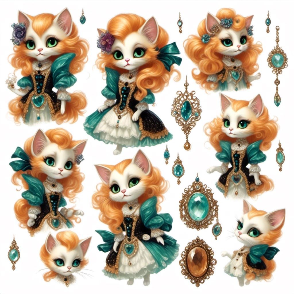 Gothic Victorian Cat Character Design