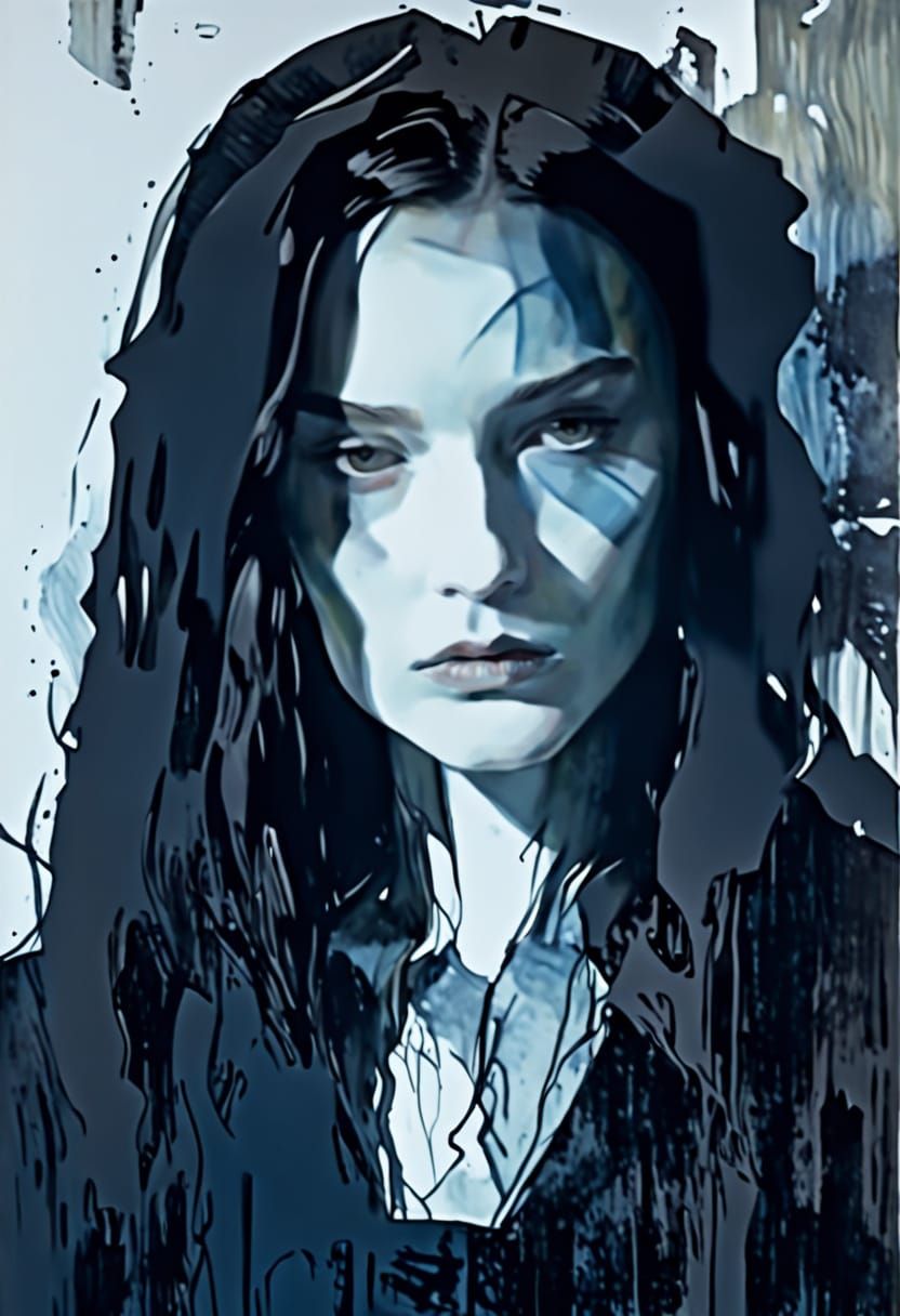 Brooding Female Portrait in Expressive Style