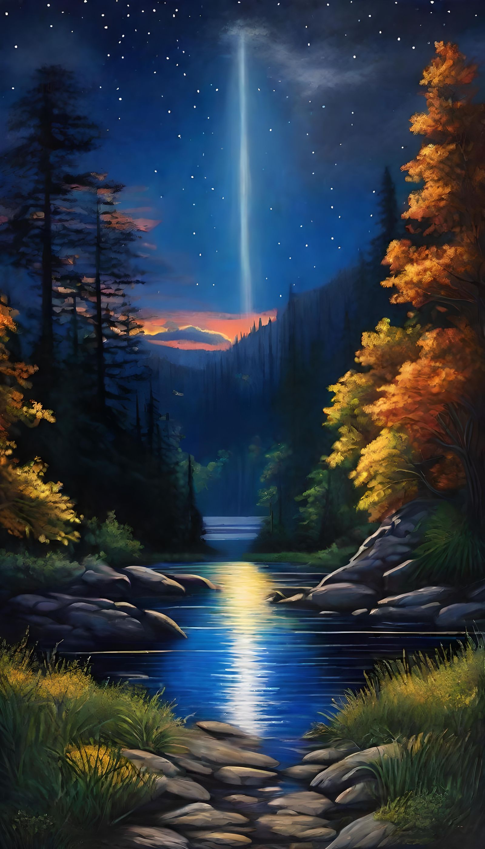 Hyperrealistic Night Landscape in Digital Art Style