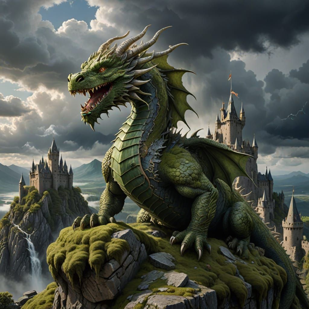 Mortified Dragon Sneezes Glittery Smoke on Castle