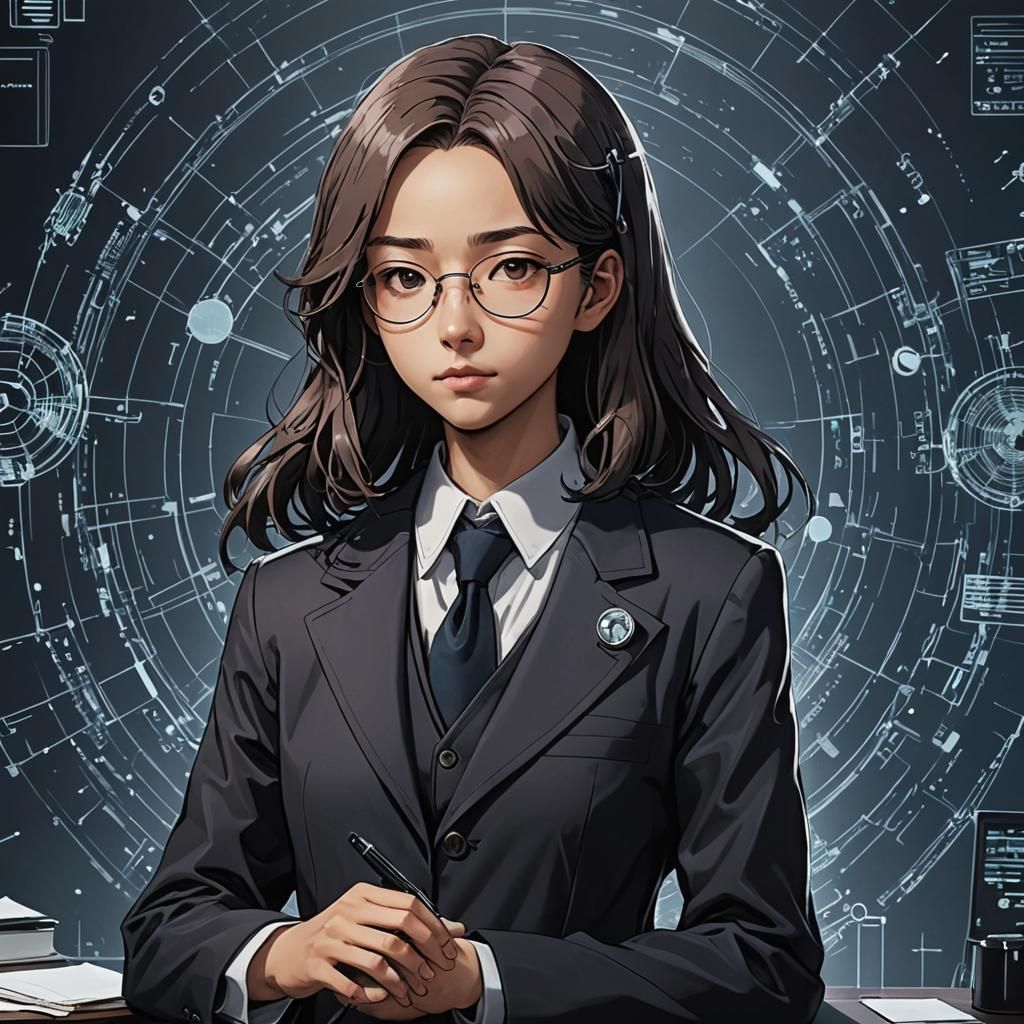 Dark Academia Cyber Digital Human in Manga Style