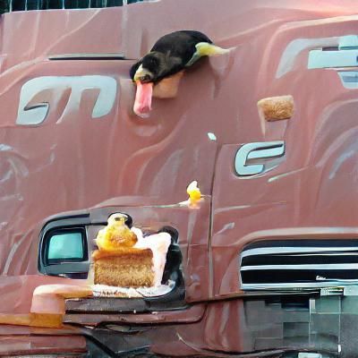 Cake Eats Duck Atop a Truck