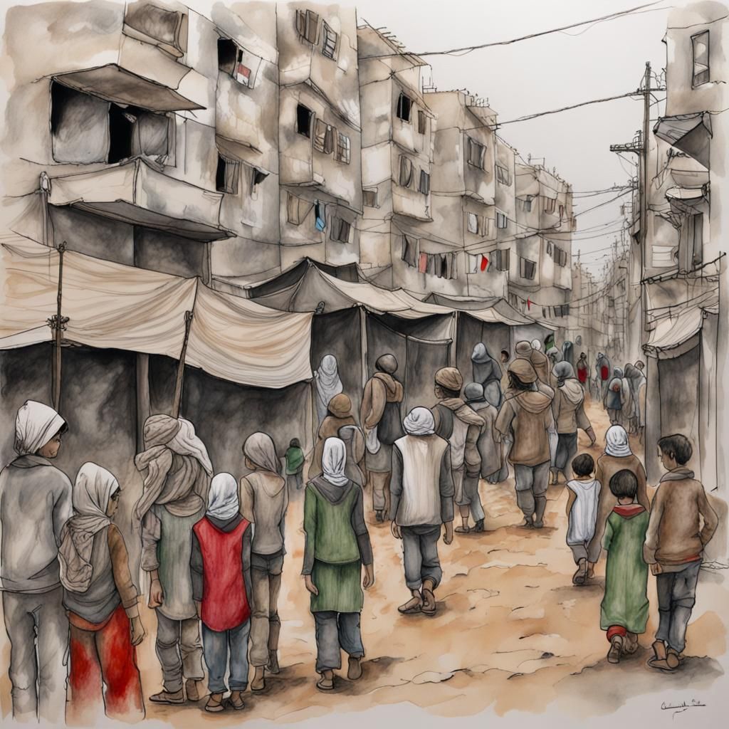 Gaza Strip: Detailed Pen and Ink Line Drawing