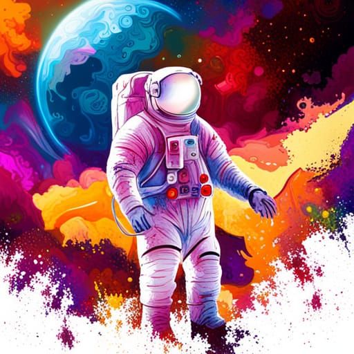 Astronaut Discovering New Planet in Graffiti Art