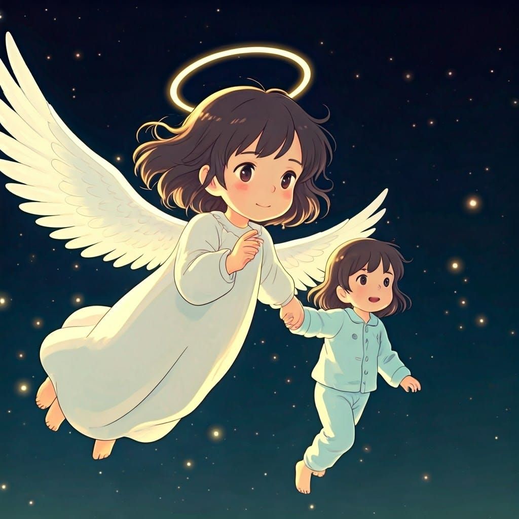 Angel Girl Flying: A Ghibli-Inspired Anime Scene