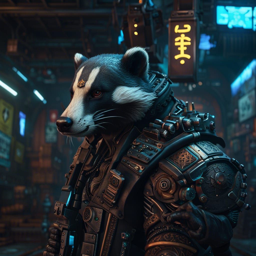 Cyberpunk Badger Shootout: Hyperdetailed Photorealistic Art