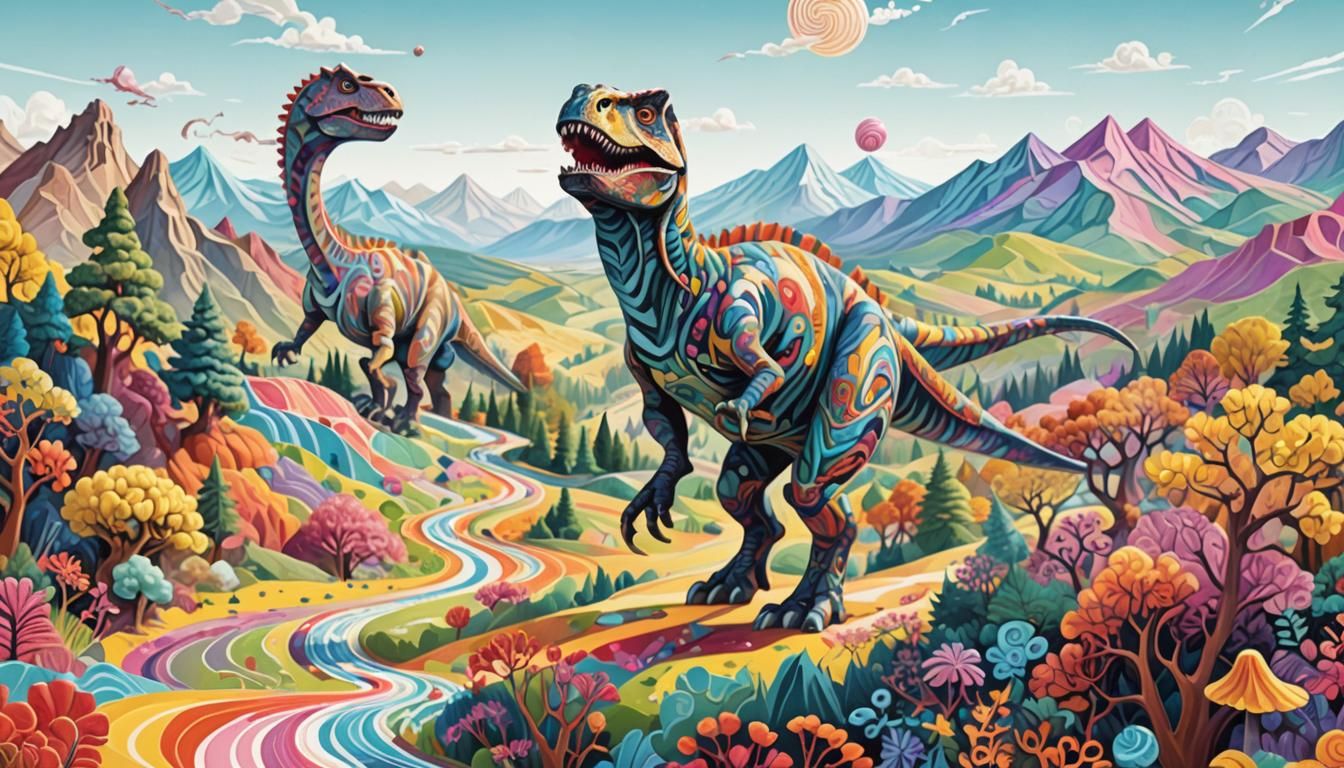 Tyrannosaurus Rex in Abstract Candyland Digital Art