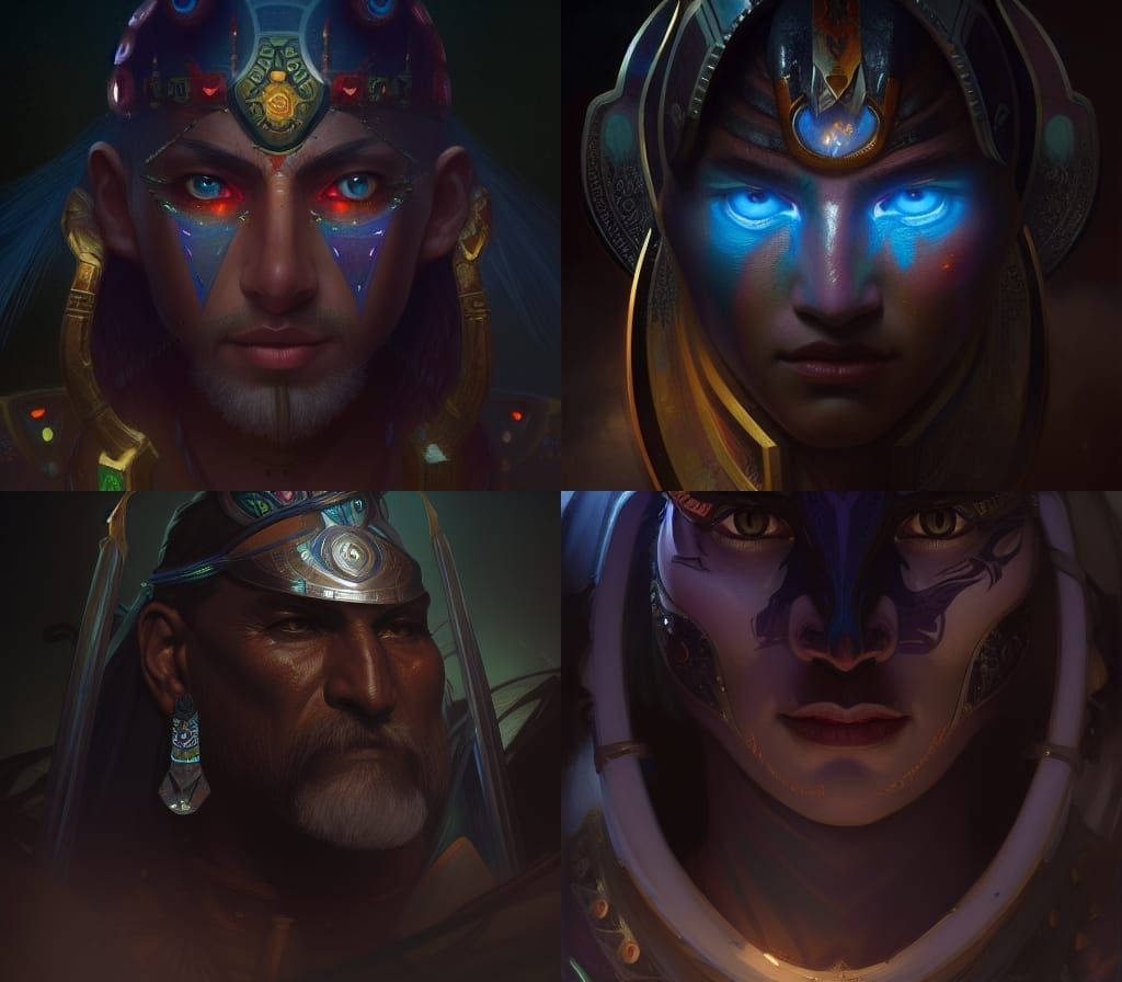 Toltec Warrior Shaman Portrait in Neo-Impressionist Style