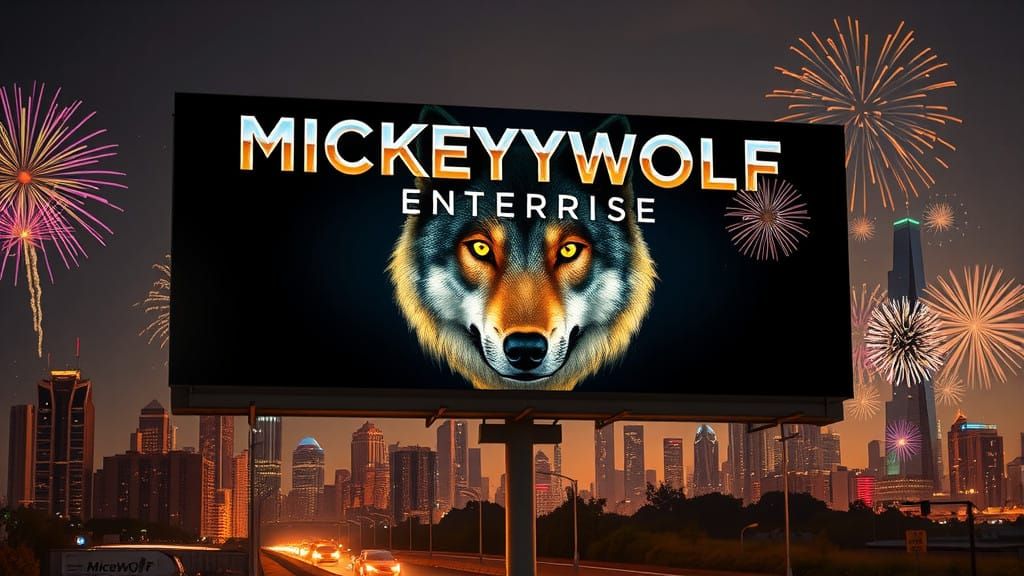 Vibrant New Year's Eve Billboard in Neon-Lit Cityscape