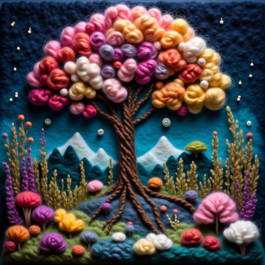 Bioluminescent Felt Tree in Alien Landscape