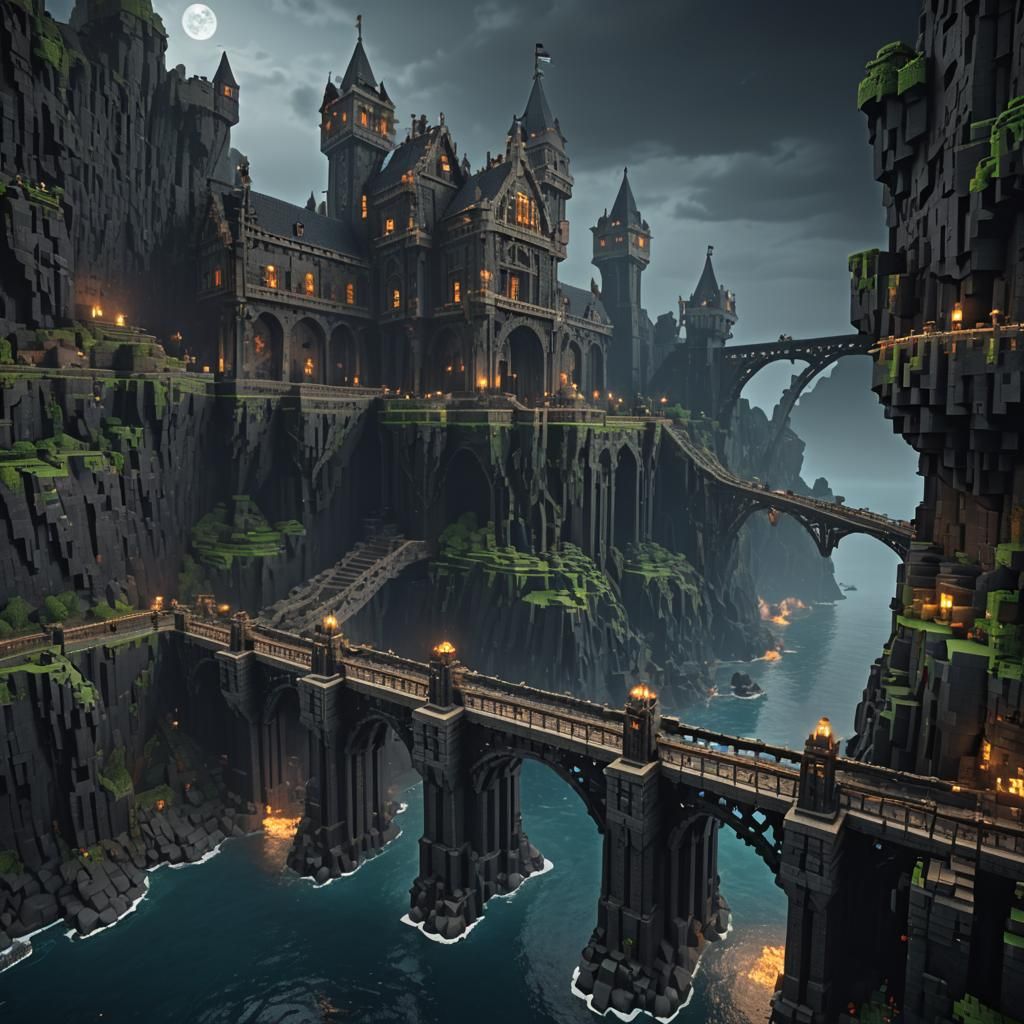 Minecraft Blackstone Bridge and Dark Ocean Castle