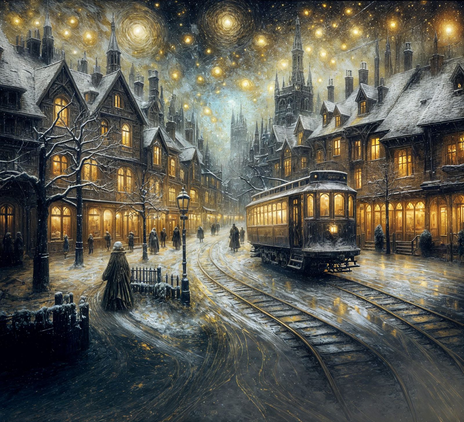 Golden Silver Impasto Oil Painting of a Haunting Victorian V...