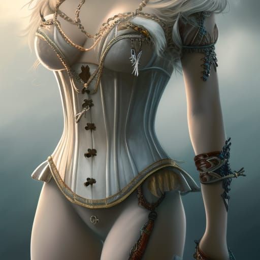 Woman in White Corset: Detailed Matte Painting