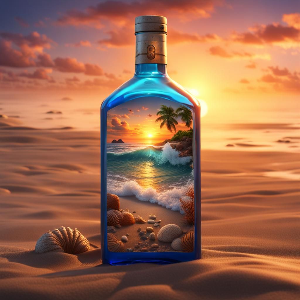 Beach Sunset in a Bottle: Fantasy Concept Art