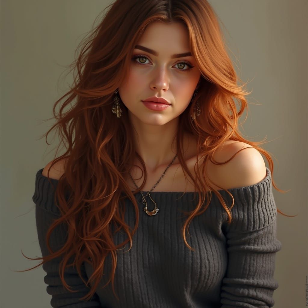 Surreal Portrait of a Woman in Elegant Coal Grey Sweater