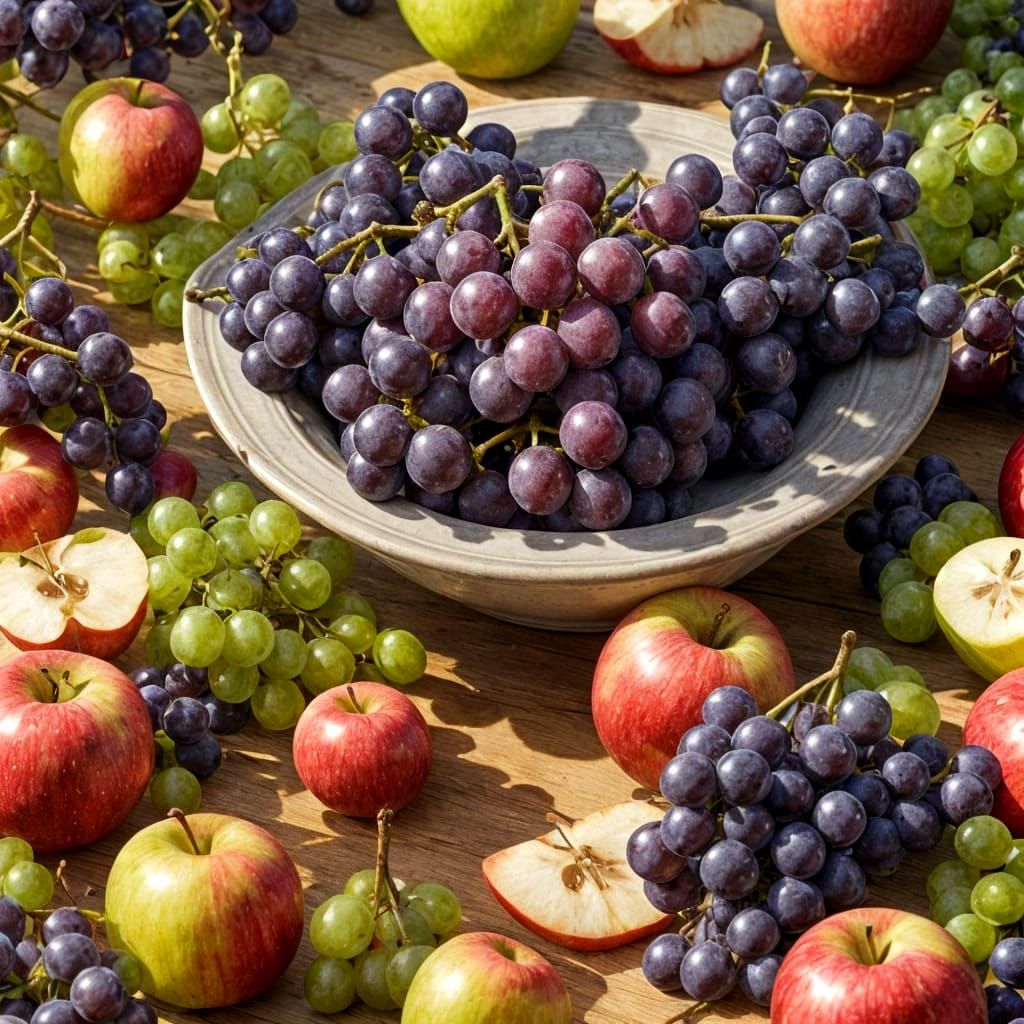 Sunlit Bowl of Fruit: Detailed Fantasy Art