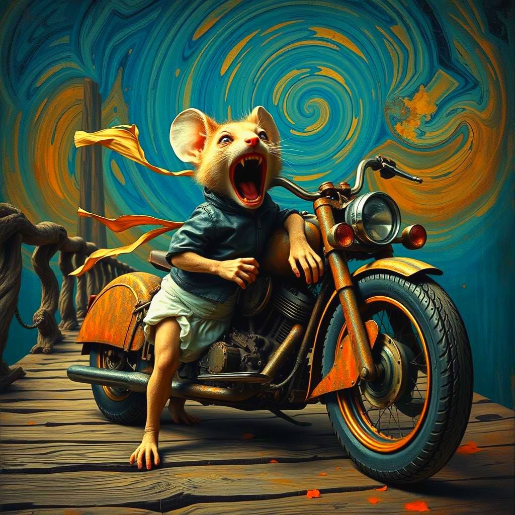 Anthropomorphic Jerboa's Silent Scream on Twisted Bridge