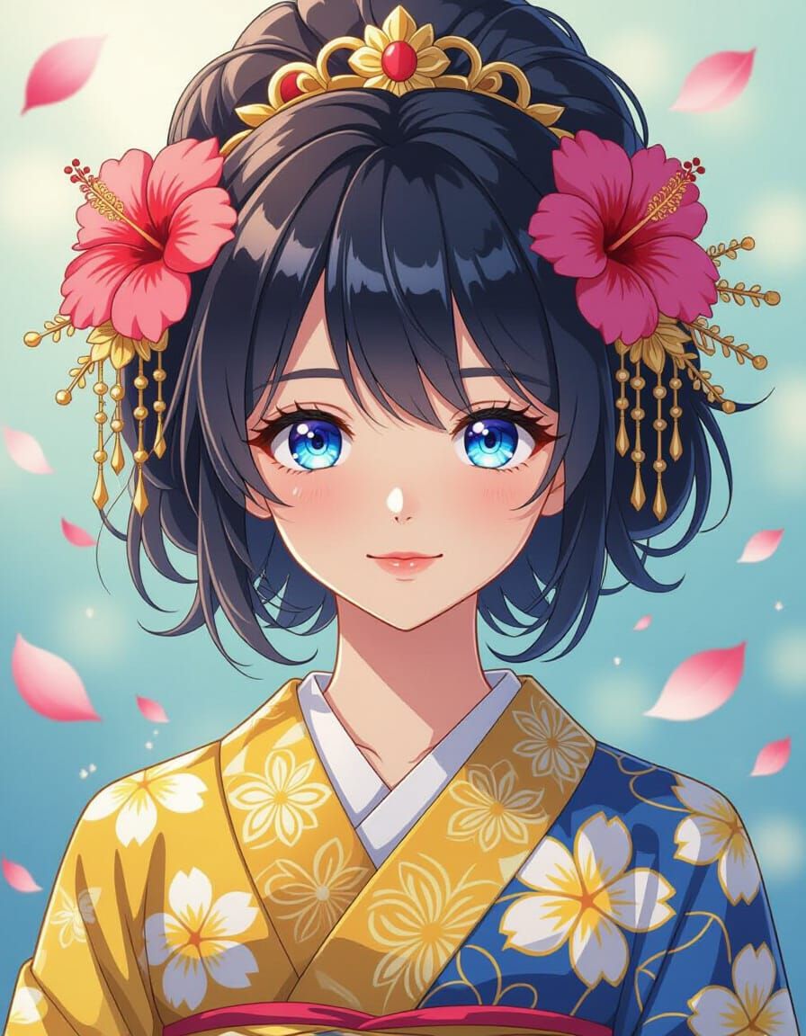 Hibiscus Blossom Queen in Anime Digital Art Style