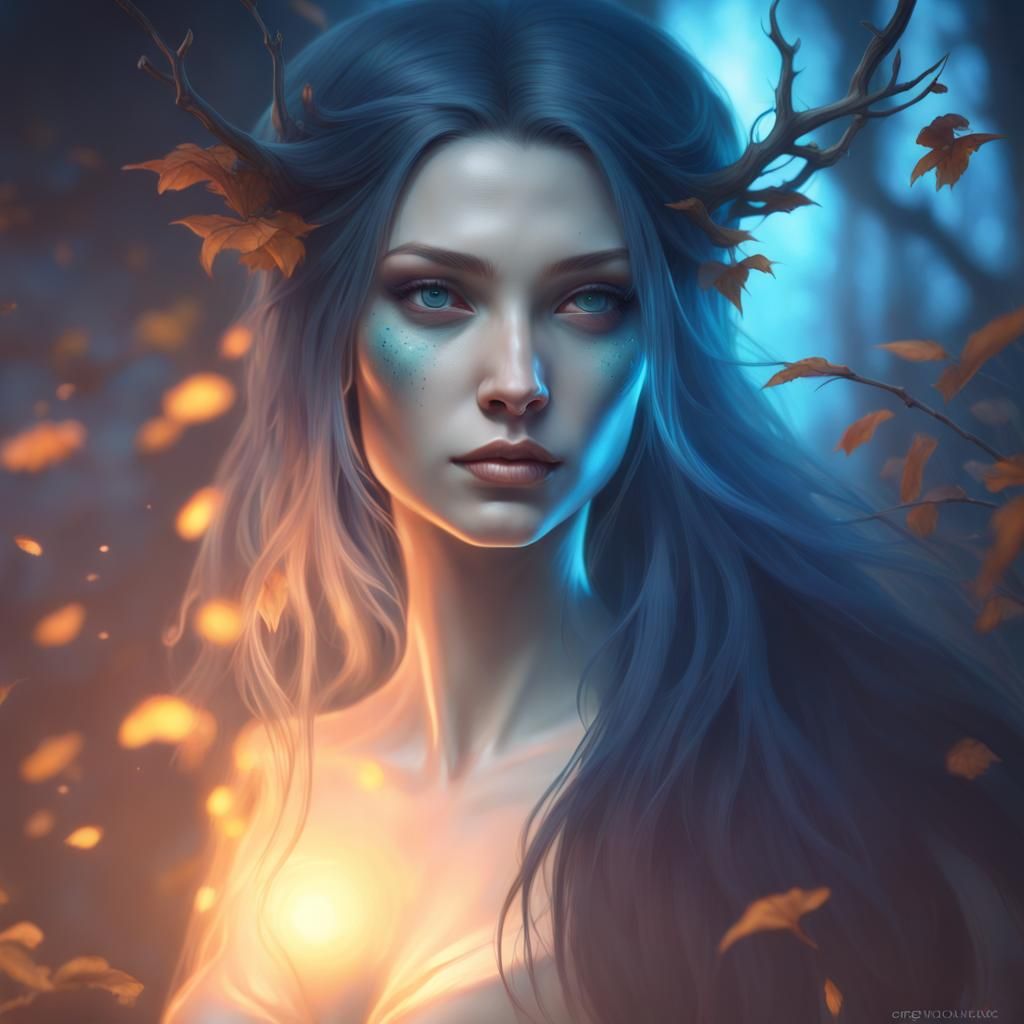 Ethereal Witch in Bioluminescent Forest, Hyperdetailed Art