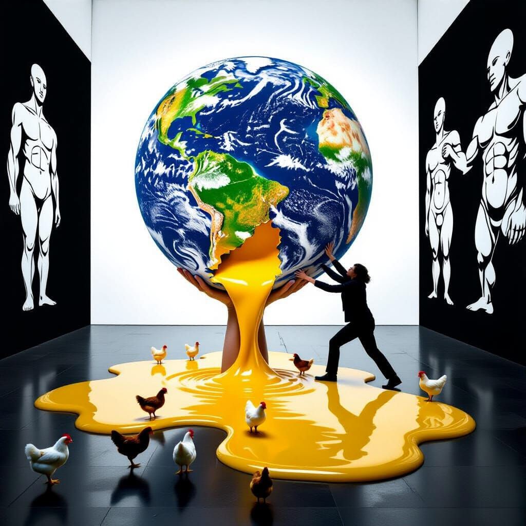 Surreal Earth Sphere Transformation: Figure Cracks Open Glob...