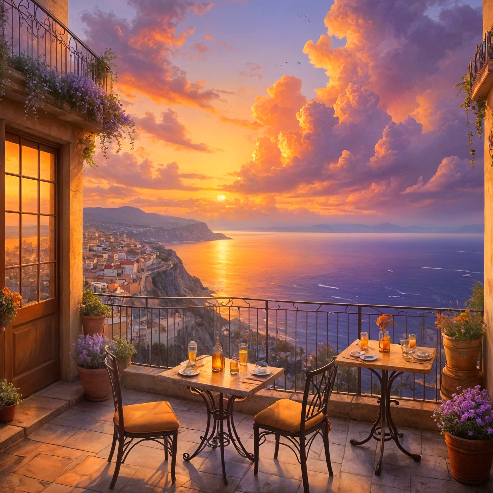 Ethereal Sicilian Sunset with Hyperdetailed Clouds